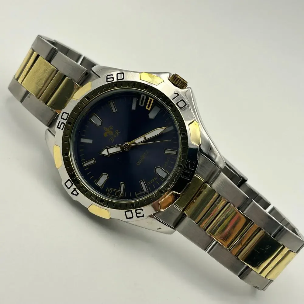 B&R Two-tone Men’s Fashion Watch Stainless Steel Working New Battery